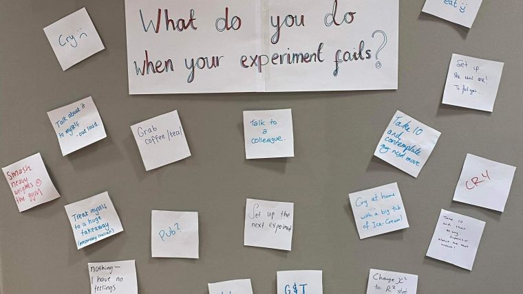 A poster board showing how researchers react when their experiment fails