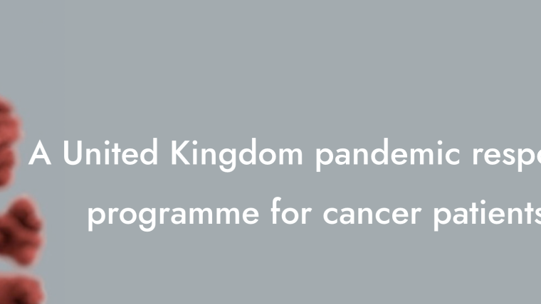 A picture of coronavirus with a image caption 'A United Kingdom pandemic response programme for cancer patients'